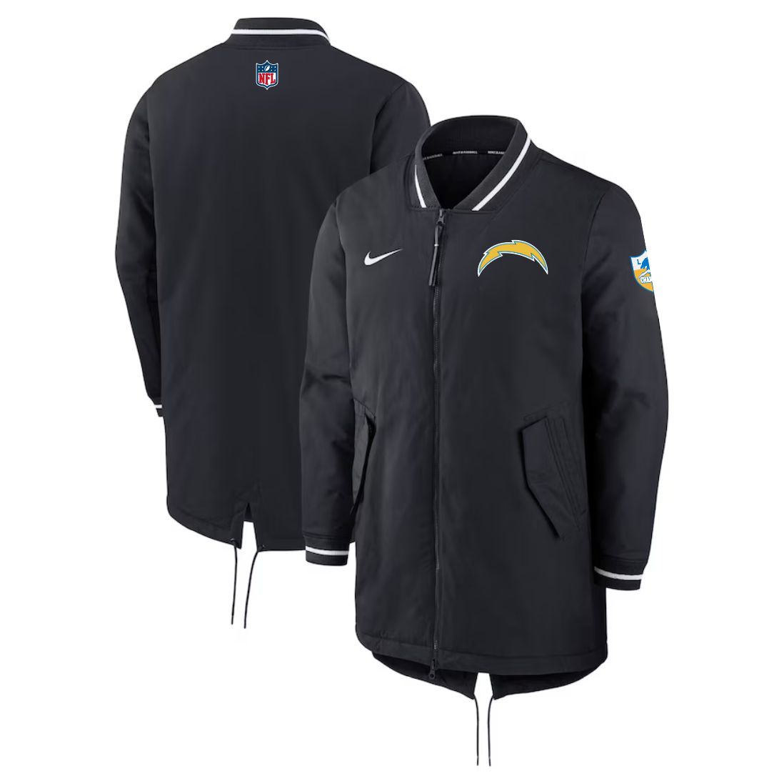 Men 2026 NFL Los Angeles Chargers black Extended Cotton Jacket style 01->nfl jacket->Sports Accessory